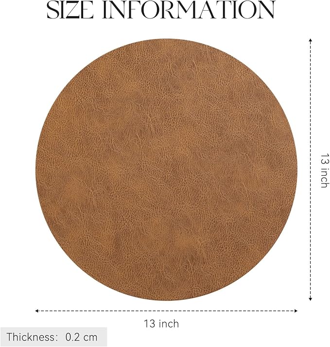 MOSAYT 13 Inch Round Vinyl Placemats Set of 8 - Faux Leather 100% Waterproof Oil-Proof Wipeable PU Place Mats, Heat Resistant Reversible Table Mats for Kitchen, Dining, Outdoor, Reddish Brown - Image 7