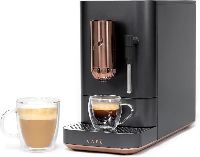 Café Affetto Automatic Espresso Machine + Milk Frother | Built-In & Adjustable Espresso Bean Grinder | One-Touch Brew in 90 Seconds | Matte Black, 1.2 Liter, (C7CEBBS3RD3) by Caf%C3%A9