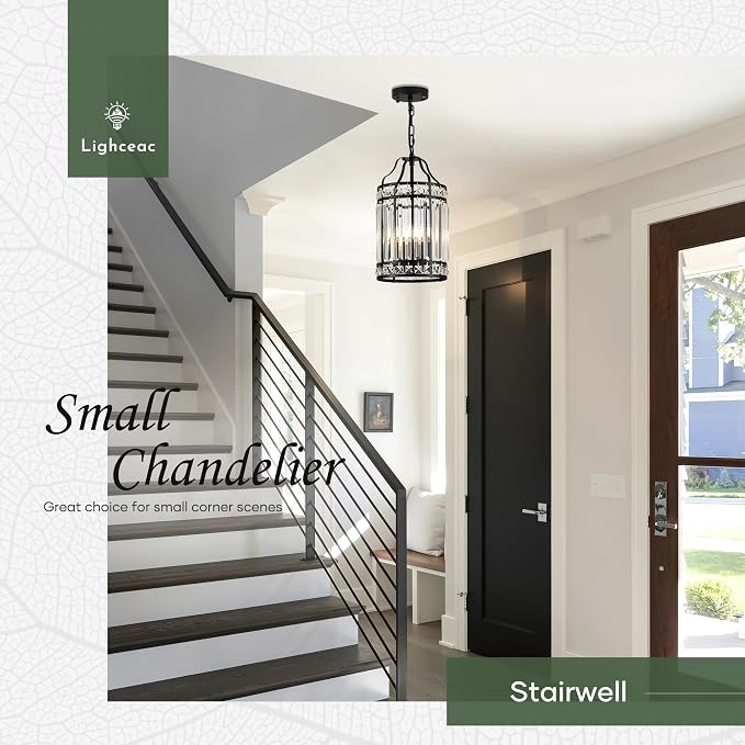 Modern Black Pendant Island Light Fixtures for Kitchen, Luxury Elegant Crystal Small 4-Light Chandeliers for Dining Room, Industrial Cage Hanging Ceiling Lighting for Bedroom Foyer Hallway - Image 5