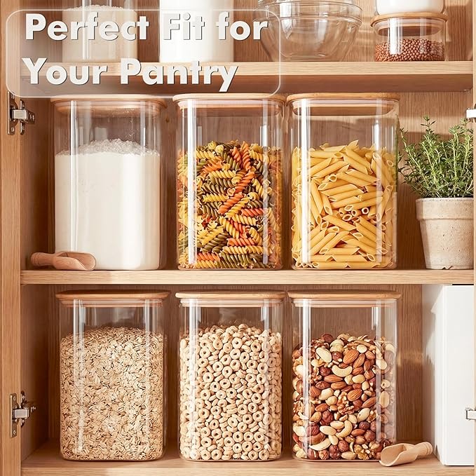 4.6Qt Large Glass Flour Sugar Storage Containers with Bamboo Lids | Wide Mouth Design, With Measuring Cup, Minimalist Kitchen Organizer,Scandinavian Style Storage,Nordic Style Storage - Image 4