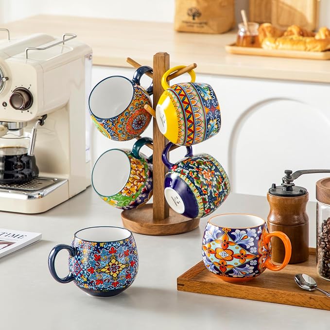 vancasso Coffee Mugs Set of 6, 18oz Ceramic Coffee Cups, Colorful | Porcelain Coffee Mugs for Cappuccino, Latte, Espresso, Bohemian Mugs with Handle for Daily Use, Microwave & Dishwasher Safe - Image 9