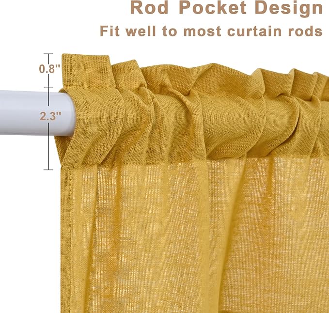 Likiyol Linen Valances for Windows Farmhouse Ruffle Swag Valance Rustic Country Window Valances Light Filtering Kitchen Curtains Rod Pocket Valance Curtains for Bathroom Cafe, Yellow White,60"W x 36"L - Image 5