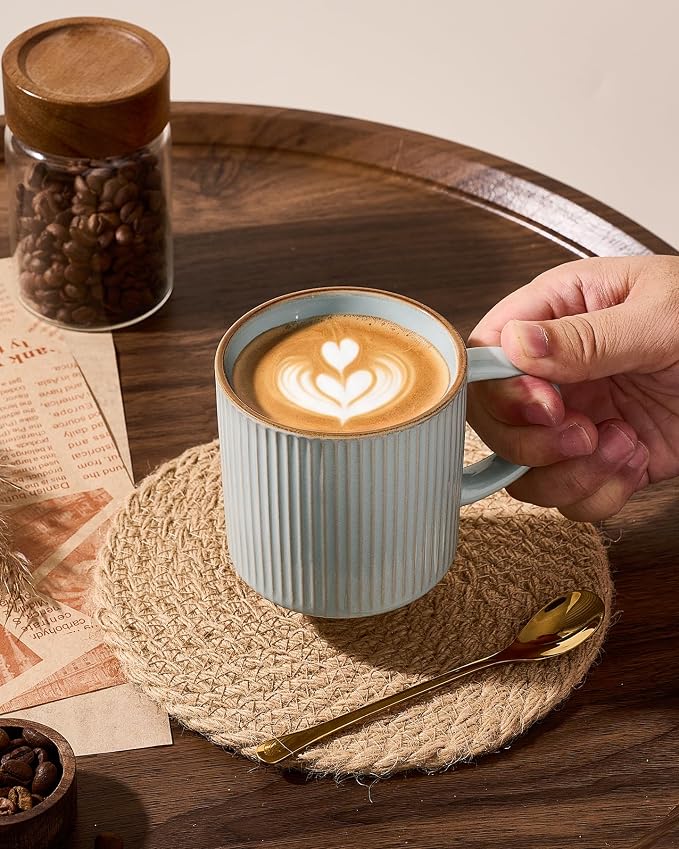 famiware Star Coffee Mug Set for 8, Handcrafted 12 oz Ceramic Stoneware Mugs Cup Set, Chip-Resistant & Stackable, Dishwasher/Microwave Safe, Light Blue - Image 2