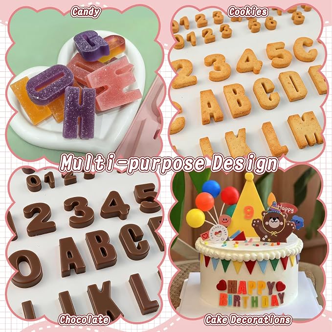 Letter Chocolate Molds, 2 Pack Silicone Letter Number Candy Mold | Alphabet Number Mold for Gummies, Ice Cubes, Cookies, Cupcake Decorations, Jelly, Jello, Birthday Party, Holiday Celebrations - Image 4