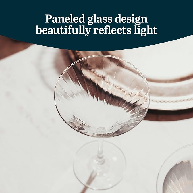 Libbey Paneled Martini Glasses Set of 4, 9.5 Oz Fine Ribbed Modern Martini Glasses, Dishwasher Safe Martini Cocktail Glasses for Cocktail Parties - Image 2