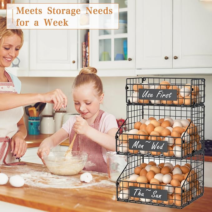 Egg Holder Countertop with DIY Nameplate, Egg Collecting Basket | 3 Tier Stackable Wire Baskets for Gathering Fresh Eggs, Large Egg Rack for Countertop/Wall-Mounted, Medium (Patent Pending) - Image 7