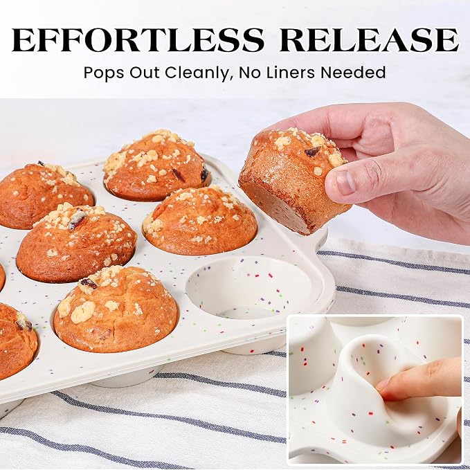 3 Pcs Silicone Baking Pan Set, Cream | Metal Reinforced Frame, Mini Loaf Pan, Standard Muffin Pan, Mini Muffin Pan - Image 3