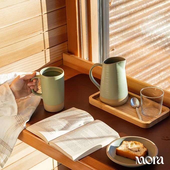 MORA Ceramics Large Tea Mug with Loose Leaf Infuser and Ceramic Lid, 18 oz, Portable, Microwave, Dishwasher Safe, Tall Coffee Cup - Rustic Matte Ceramic Glaze, Modern Herbal Tea Strainer, Thyme - Image 7