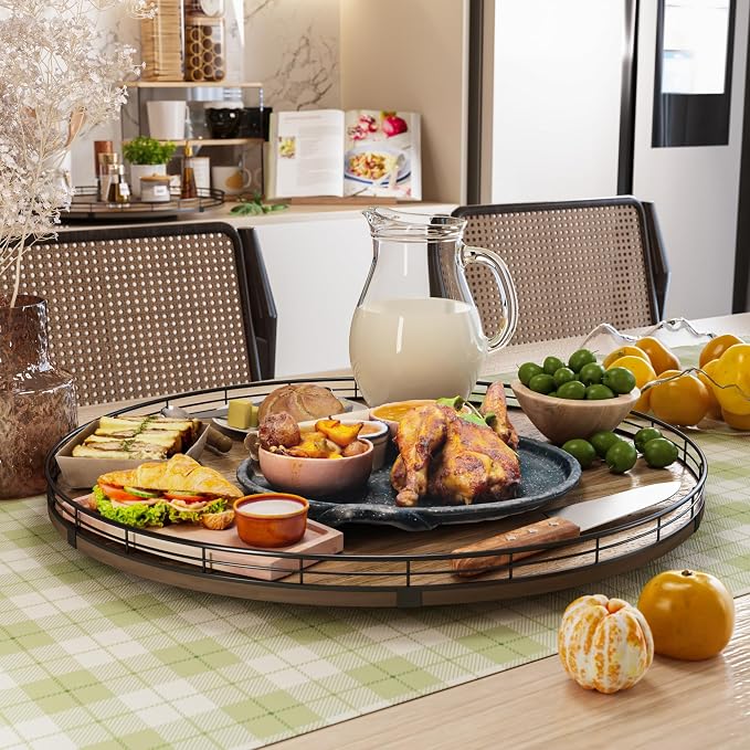 Acacia Wood 21" Lazy Susan Turntable Organizer for Table Top, Farmhouse Extra Large Round Lazy Susan for Serving Kitchen Countertop Cabinet for Charcuterie Centerpiece, Bathroom Vanity Tray Decor - Image 4