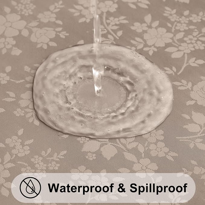 Smiry Rectangle Waterproof Heavy Duty Vinyl Tablecloths, 60 x 84 Inch | Wipeable Washable Floral Embossed Table Cover for Kitchen and Dining Room, Indoor & Outdoor Use, Taupe - Image 2