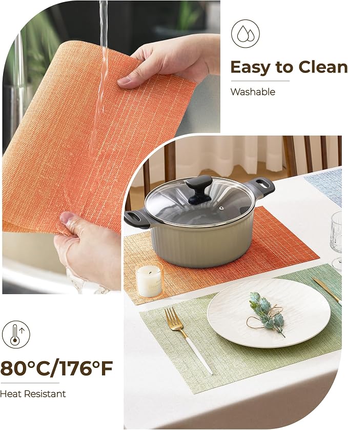 Leetaltree Gradient Burnt Orange Woven Placemats Set of 6 - Heat Resistant Non-Slip Place Mats for Dining Table, Washable Durable PVC Vinyl Woven Table Mats(Gradient Orange-red, 6) - Image 7
