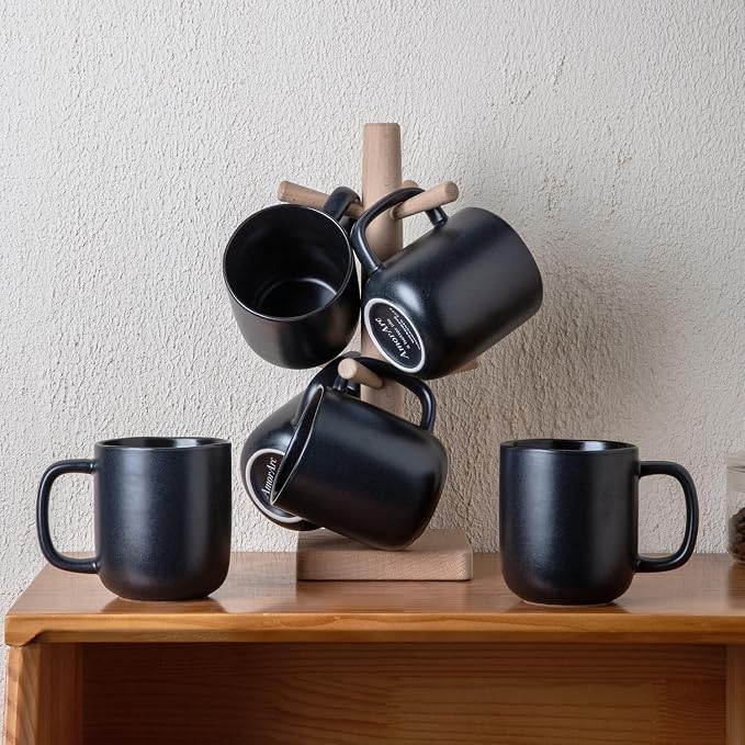 AmorArc 14oz Coffee Mugs Set of 6, Ceramic Coffee Mugs with Large Handle & Wavy Rim for Latte/Hot Cocoa/Tea, Stylish Coffee Mugs for Men Women. Oven,Dishwasher&Microwave Safe, Matte Black - Image 7
