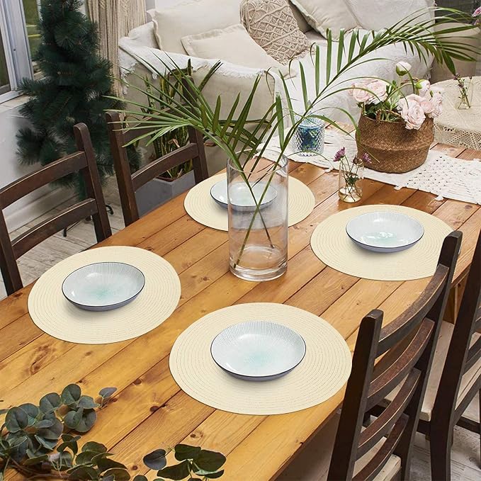 SHACOS Round Braided Placemats Set of 6 Round Table Place Mats for Dining Tables 15 inch (Cream, 6) - Image 8