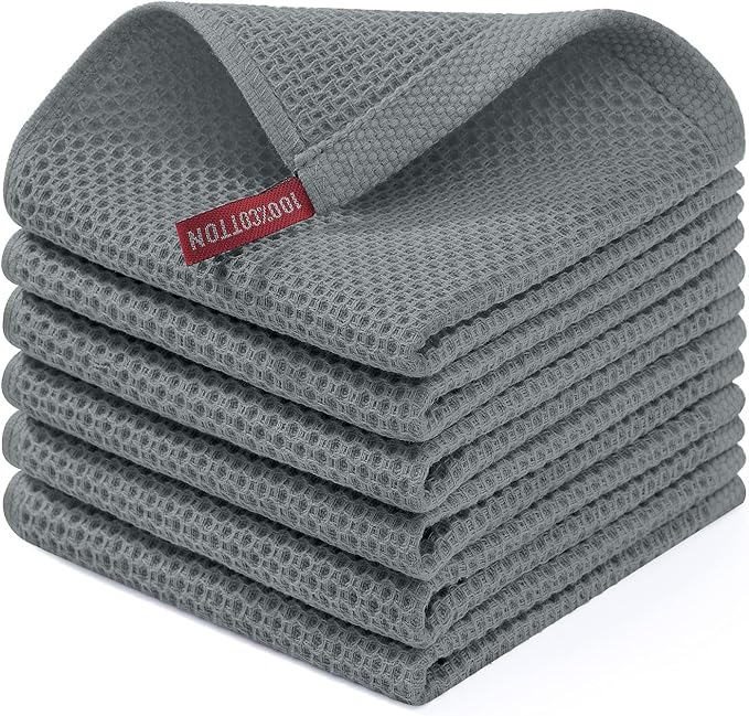 Homaxy 100% Cotton Waffle Weave Kitchen Dish Cloths 6-Pack, Grey | 12 x 12 Inches, Ultra Soft Absorbent Dish Towels, Quick Drying Dish Rags with Hanging Loop by Homaxy