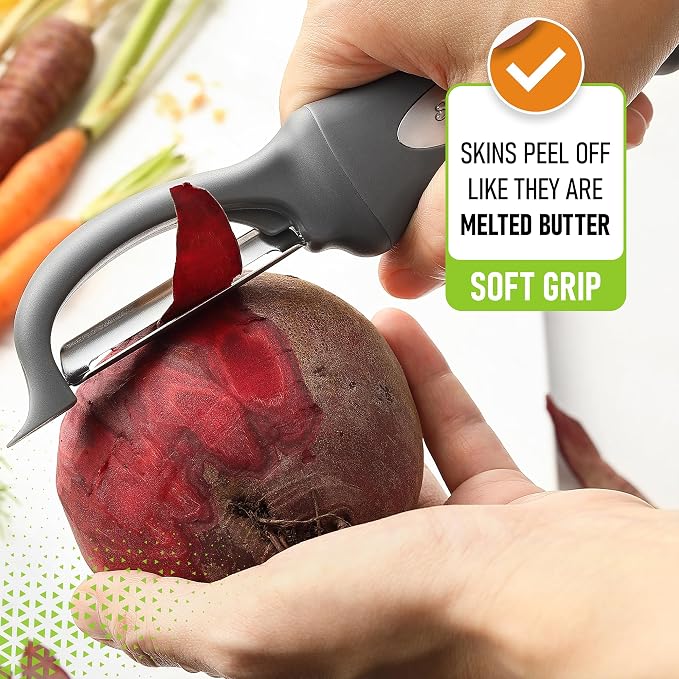 Spring Chef Swivel Potato Peeler for Kitchen with Ergonomic Handle, Gray | Premium Vegetable Peeler w/ Sharp Stainless Steel Blades, Multifunctional Food Peeler for Apple, Carrot, Cucumber, Fruit - Image 4