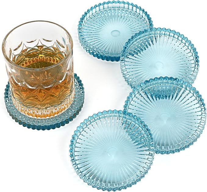 Modern Clear Coaster Set of 5- Glass Coasters for Drinks, Clear Blue | Crystal Coasters Round Cup Mat Coffee Table Decor for Office, Kitchen, Bar, Dining Room, Living Room, Patio by Unknown
