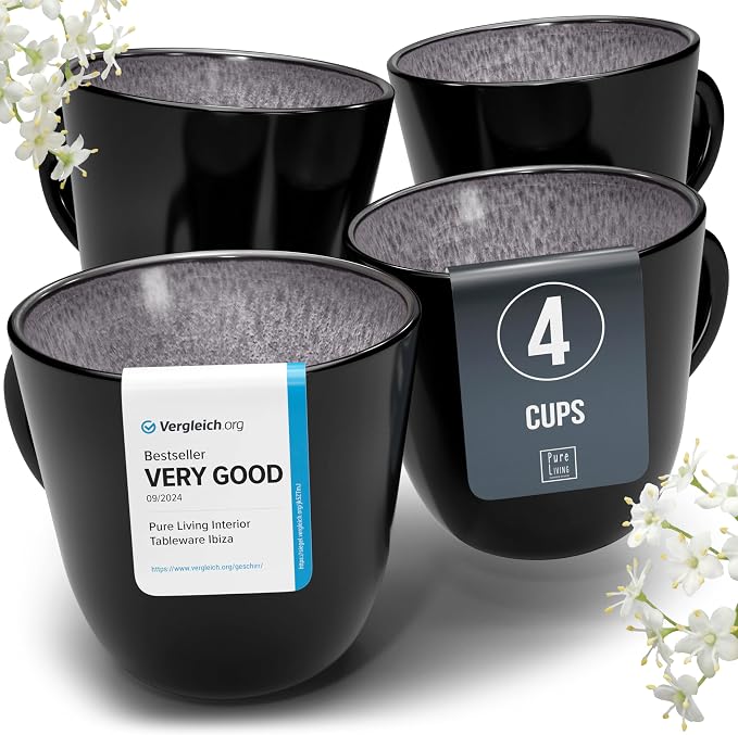 Large Stoneware Coffee Mugs Set of 4, 15.6 oz Coffee Cups with Reactive Glaze, Lead-Free, Dishwasher & Microwave Safe, Stain Resistant for Cocoa, Latte, Cappuccino & Tea, Dark Gray by PURELIVING