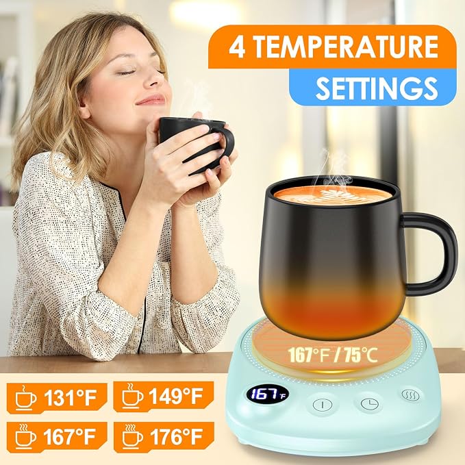 Coffee Mug Warmer - Fastest Heating & Highest Temperature, Coffee Cup Warmer for Desk Auto Shut Off, 4 Temp Settings & 1-12H Timer, Smart Electric Beverage Warmer for Coffee, Tea (Green) - Image 3