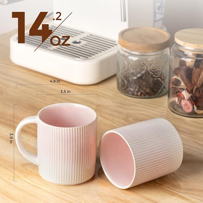 theterra Ceramic Coffee Mugs Set of 6, 14.2 oz Coffee Cups with Handle | Handmade, Suitable for Latte, Tea, Milk, Beer & Hot Cocoa, Primrose Pink - Image 2