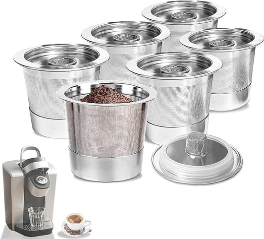6-Piece Reusable Coffee Filter Capsules for K-eurig 1.0, Stainless Steel, BPA-Free, Cylindrical, Compatible with K-eurig Coffee Makers (6PCS)