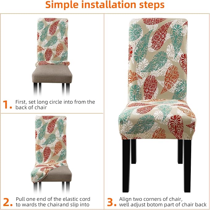 Fuloon Chair Covers for Dining Room 6 Pack, Printed Stretch Dining Slipcovers, Washable Kitchen Slip Covers for Parson Chair, Color Leaves Printed, Set of 6 - Image 5