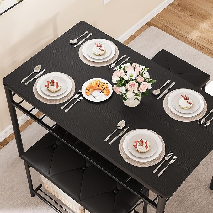 GarveeHome Dining Table Set for 4 with Upholstered Benches and 2 Stools, Modern Space Saving Kitchen Breakfast Table, Ideal for Small Kitchens, Apartments, Studios, and Compact Living Spaces - Image 6
