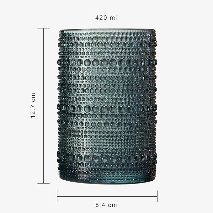 Khen Hobnail Beaded Highball Drinking Tumbler Glasses | Set of 6 | Color, Vintage Bubble Design Whiskey Glassware, Old-Fashioned, Embossed Design for Water, Wine, Cocktail Embossed, Rocks Glass - Image 5