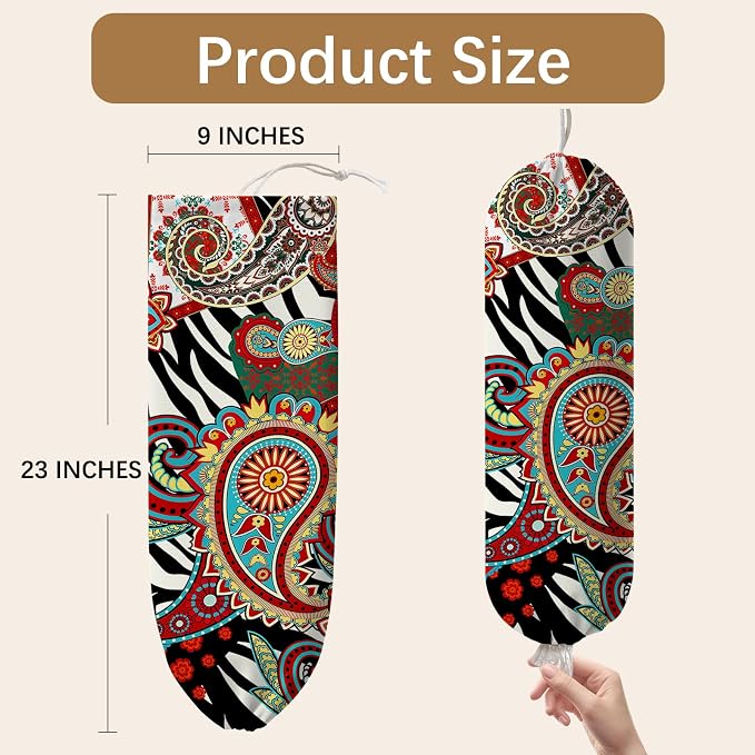 Plastic Bag Holder Bohemian Bag Holder Dispenser, Plastic Grocery Organizer & Wall Mount Paper Trash Bags Saver Storage for Kitchen Home Pantry Decor, Shopping Bags Storage Dispenser - Image 2
