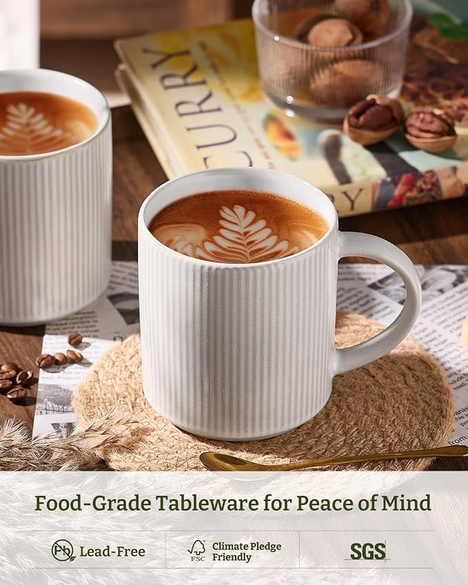 famiware Coffee Mug Set for 4, Star 16 oz Catering Mugs Cup Set with Handle for Coffee, Tea, Cocoa, Milk - Ceramic Stoneware Drinkware Set, Matte White + Matte Black - Image 2