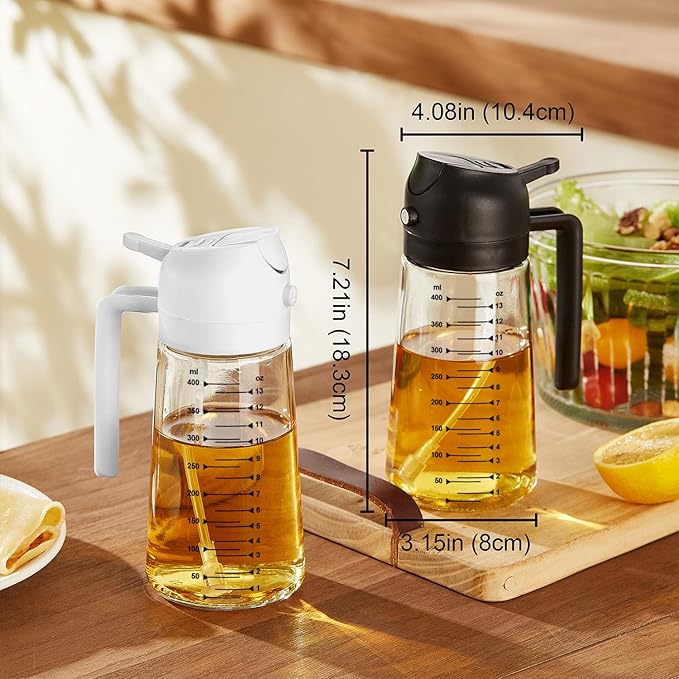 TrendPlain 16oz/470ml Glass Olive Oil Sprayer for Cooking – 2 in 1 Olive Oil Dispenser Bottle for Kitchen Gadgets and Air Fryer Accessories, Salad, BBQ - White & Green - Image 5