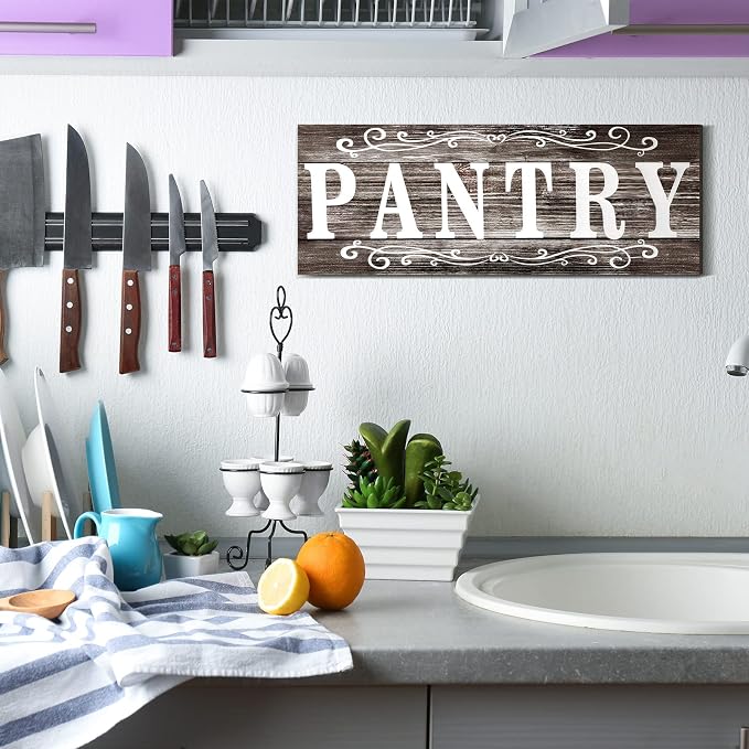 Jetec Pantry Sign Wall Decor 16 x 6 Inch Farmhouse Wood Pantry Signs Rustic Retro Hanging Wooden Art Plaque Decorative for Kitchen Restaurant Door Room Home Decoration(Gray) - Image 6