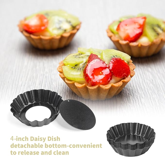 20 Pack Non Stick Mini Tart Tins with Loose Base 3 inch Mini Quiche Tins Removable Bottoms Round Egg Tarts Pan Pie Tin for Baking - Image 4
