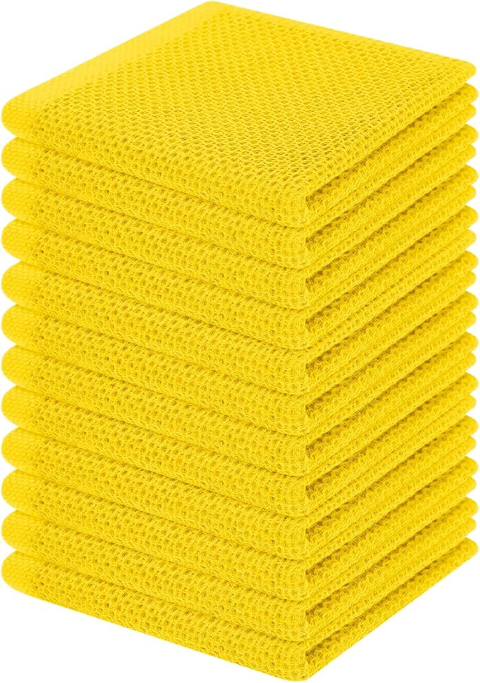 Homaxy 100% Cotton Waffle Weave Kitchen Dish Cloths 12-Pack, Yellow | 12 x 12 Inches, Ultra Soft Absorbent Dish Towels, Quick Drying Dish Rags with Hanging Loop by Homaxy