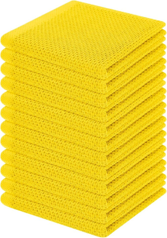 Homaxy 100% Cotton Waffle Weave Kitchen Dish Cloths 12-Pack, Yellow | 12 x 12 Inches, Ultra Soft Absorbent Dish Towels, Quick Drying Dish Rags with Hanging Loop by Homaxy
