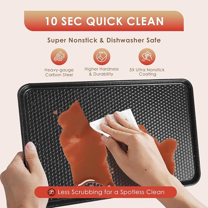Baking Sheet Pan Set of 3, Nonstick Carbon Steel Cookie Sheets with Texture | Commercial Half/Quarter/Jelly Roll Pans Replacement Toaster Oven Tray, Heavy Duty & Easy Clean - Image 8
