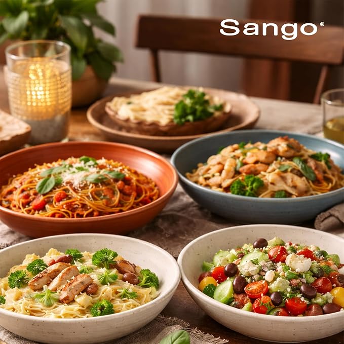 Sango Siterra Painter's Palette Stoneware Pasta Bowls (Set of 4) – Pasta & Serving Bowls, Earthy Reactive Glaze, Multi Assorted Colors, Microwave & Dishwasher Safe, for Everyday Dining & Entertainment - Image 8