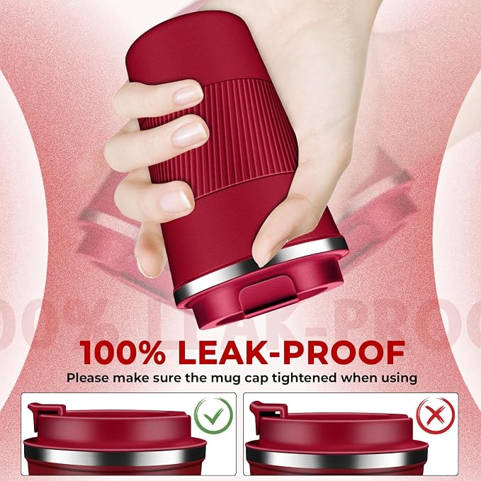 Insulated Coffee Tumbler 17 oz, Stainless Steel Coffee Mug with Lids, Travel Coffee Mug Leak Proof, Double Wall Vacuum Insulated Reusable Iced Coffee Cup, Keep Drinks Hot and Cold (Red, 17 Ounces) - Image 3