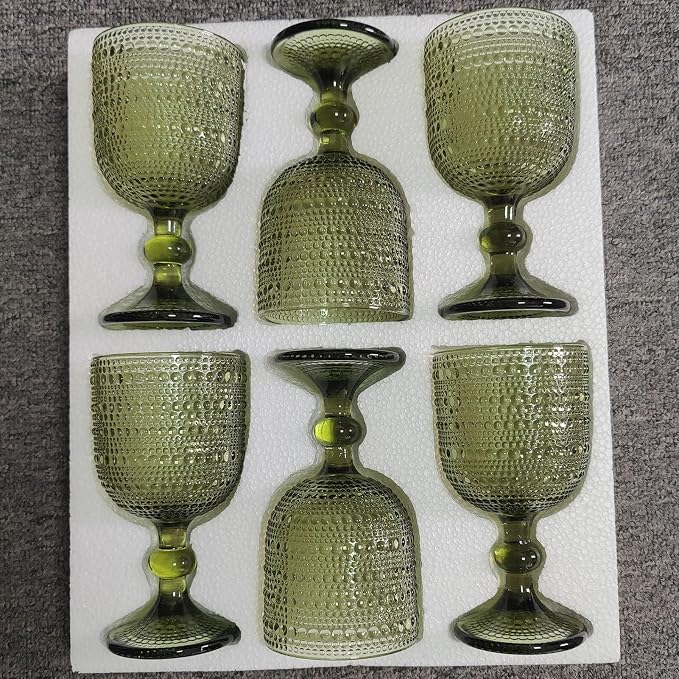 Taganov Glasses Drinking Wine Water Goblets Green Glassware set of 6 Vintage Stem Glasses Stemware 12 Ounces for Wedding Party Bar Twill Pattern Striped 350 ml - Image 7