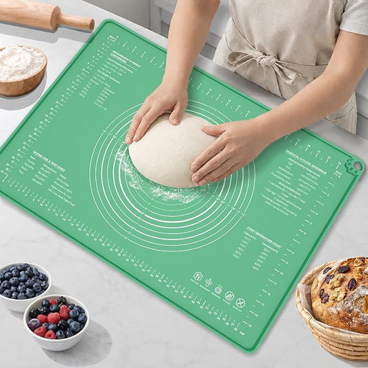 Extra Large Food Grade Platinum Silicone Pastry Mat 24 x 16, Non-Slip Non-Stick Baking Mat for Rolling Dough with 5mm Raised Edge, Measurements & Baking Guide for Bread, Pizza, Pie & Sourdough by Unknown