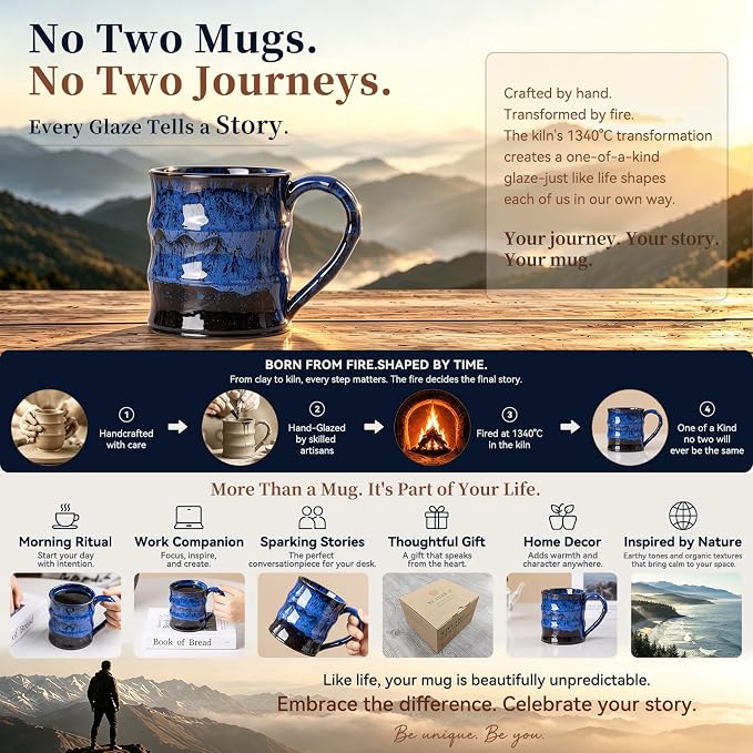 Midnight Blue Ceramic Coffee Mug 15oz - Handcrafted Artisan Mug with Large Handle for Comfort, Unique Birthday Gift for Him/Her, Office Desk Essential, Safe for Dishwasher - Image 5