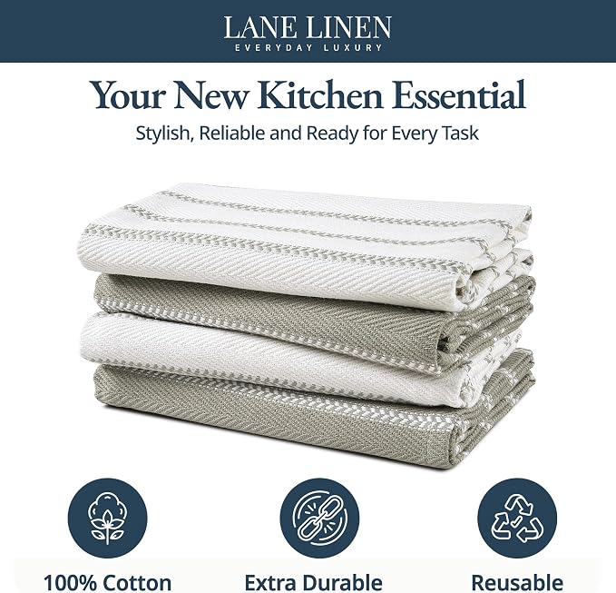 LANE LINEN Kitchen Towels Set - Pack of 4 Cotton Dish Towels for Drying Dishes, 18”x 28”, Absorbent Tea Towels, Quick Drying Kitchen Towel Set - Grey - Image 3