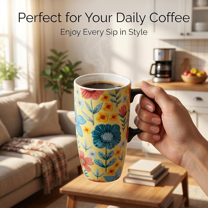 Topadorn 17oz Ceramic Travel Mug with Lid, Floral Coffee Mug | Large Ceramic Travel Cup, Microwave & Dishwasher Safe, Gift Box Included - Image 9