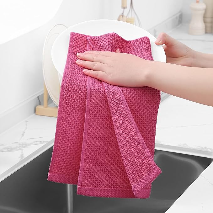 Homaxy 100% Cotton Waffle Weave Kitchen Dish Towels 8-Pack, Hot Pink | 13 x 28 Inches, Ultra Soft Absorbent Dish Towels, Quick Drying Cleaning Towels - Image 4