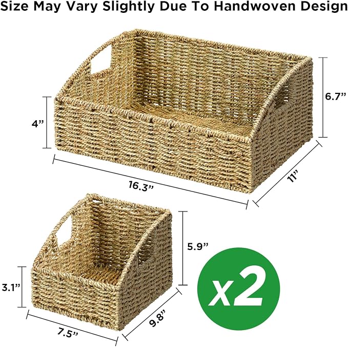 Pantry Baskets Organization, Wicker Storage Basket Green | Handwoven Pantry Organizers and Storage with Built-in Handles, Laundryroom Organization Storage Bins for Snack Cans - Image 7