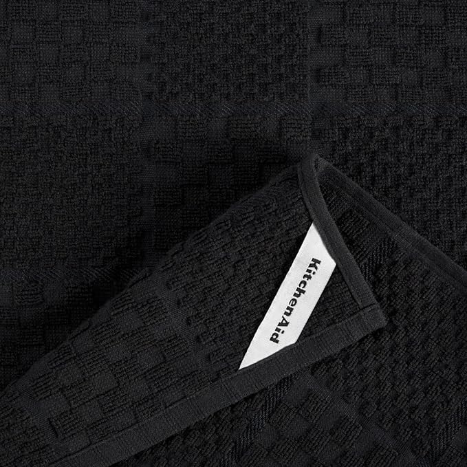 KitchenAid Quilted Cotton Terry Cloth Oven Mitt, Pot Holder, Kitchen Towel 4-Pack Set, Heat Resistant, Silicone Grip, Gift Set, Matte Black, 16"x26", 7"x13" & 7"x10" - Image 8
