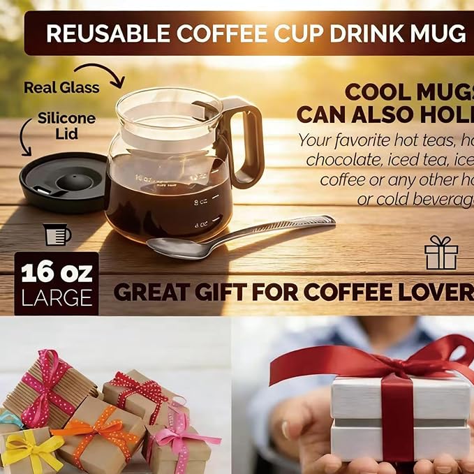 16 Oz Glass Coffee Mug in Coffee Pot Shape, Heatproof Large Capacity Cup,Mini Mocha Coffe Pot Coffe Mugs, Coffee Mug Looks like a Coffee Pot, CoffeePot Mugs, For Hot Teas, Hot Chocolate (1PCS) - Image 6