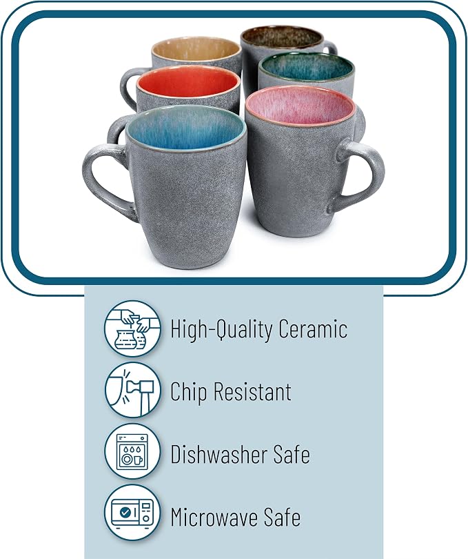 BTaT- Porcelain Coffee Mugs Set, 12 oz (350ml), 6 Pack, Ceramic Coffee Mugs, Matte Black Outside and Colorful Inside, Restaurant Cups for Tea, Cappuccino, Cocoa, Cereal, Mug Gift Set, Dishwasher Safe - Image 4