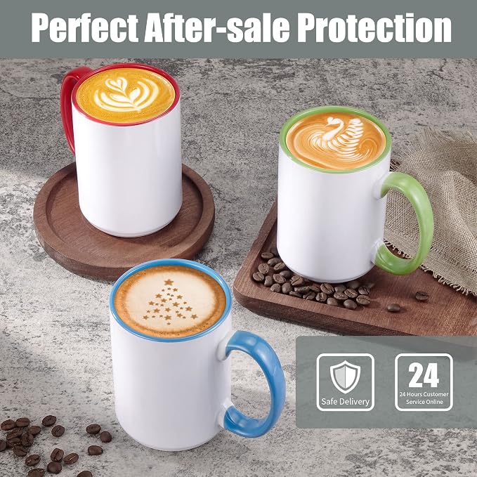 TANGLONG 12PC 15oz Sublimation coffee Mugswith Box -6 White and 6 Black | Ceramic Cup for for Coffee, Tea, Latte, Soup,Sublimation Blanks,Tazas Para Sublimar,Heat Sensitive Coffee Mugs,homemade gifts - Image 5