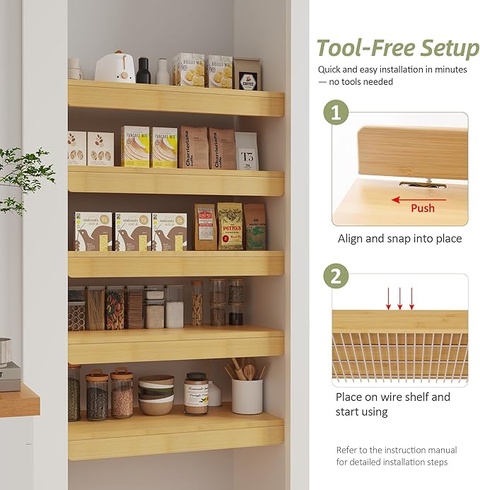 Wire Shelf Covers, Bamboo Wire Rack Covers for Pantry, Closet，Kitchen (5pcs, 24" W x 16" D, Natural) - Image 4