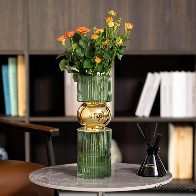 14-Inch Decorative Green Tall Glass Vase - Modern Minimalist Decor for Parties, and Special Events - Perfect Centerpiece for Coffee Tables, Living Rooms, Dining Tables, Offices, and Farmhouse Decor - Image 4